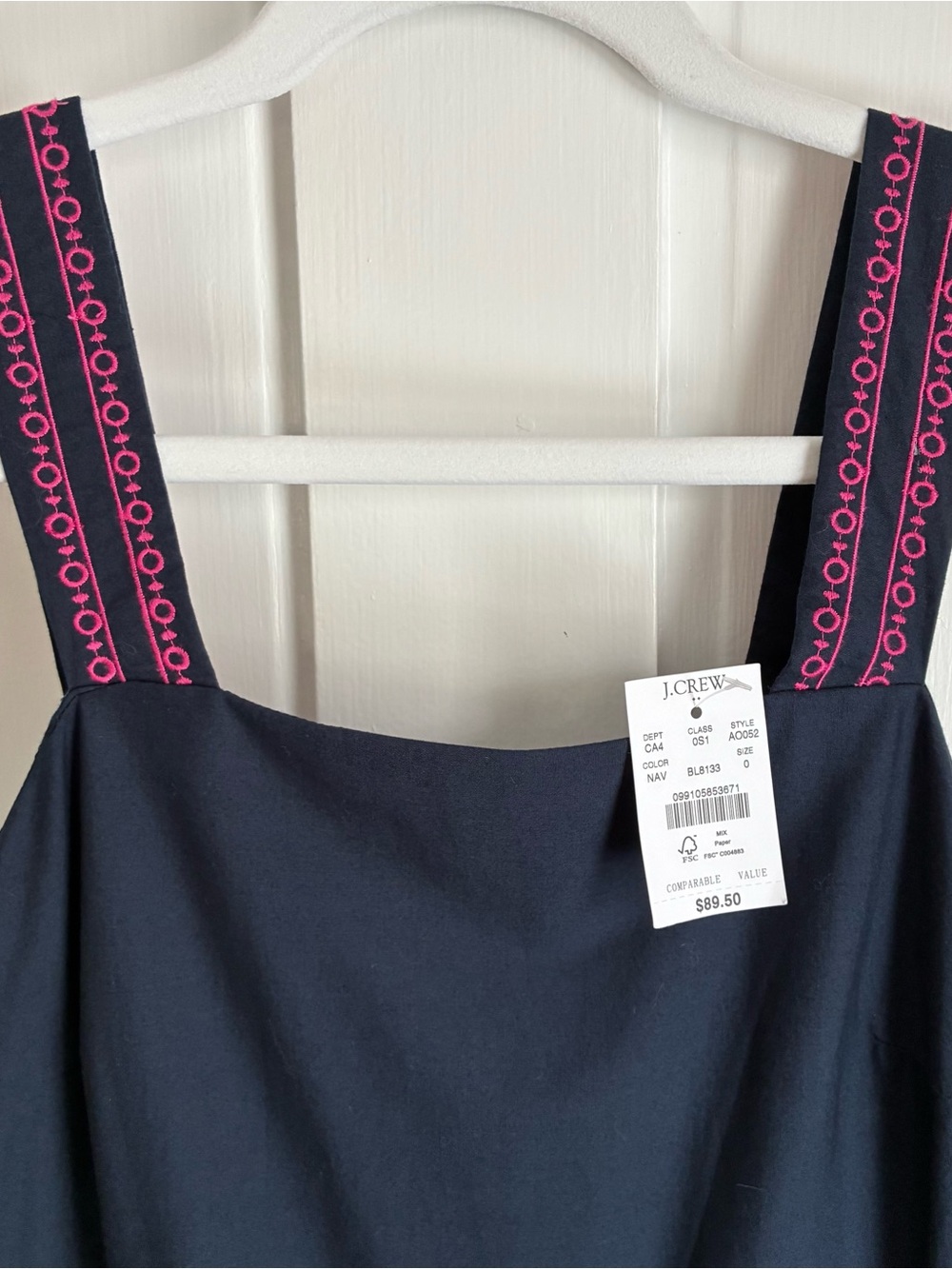 J. Crew NWT Dress - midi tiered navy with pink embroidery- size 0 - Picture 2 of 7